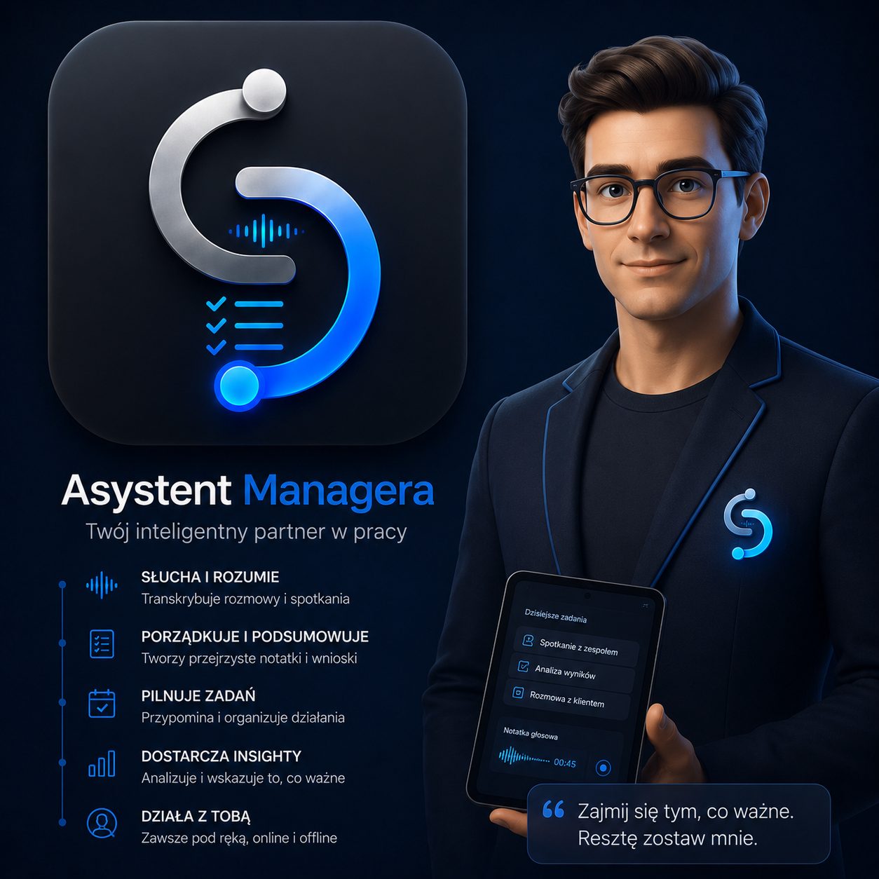 Manager hält ein Tablet mit der Sidekick-App