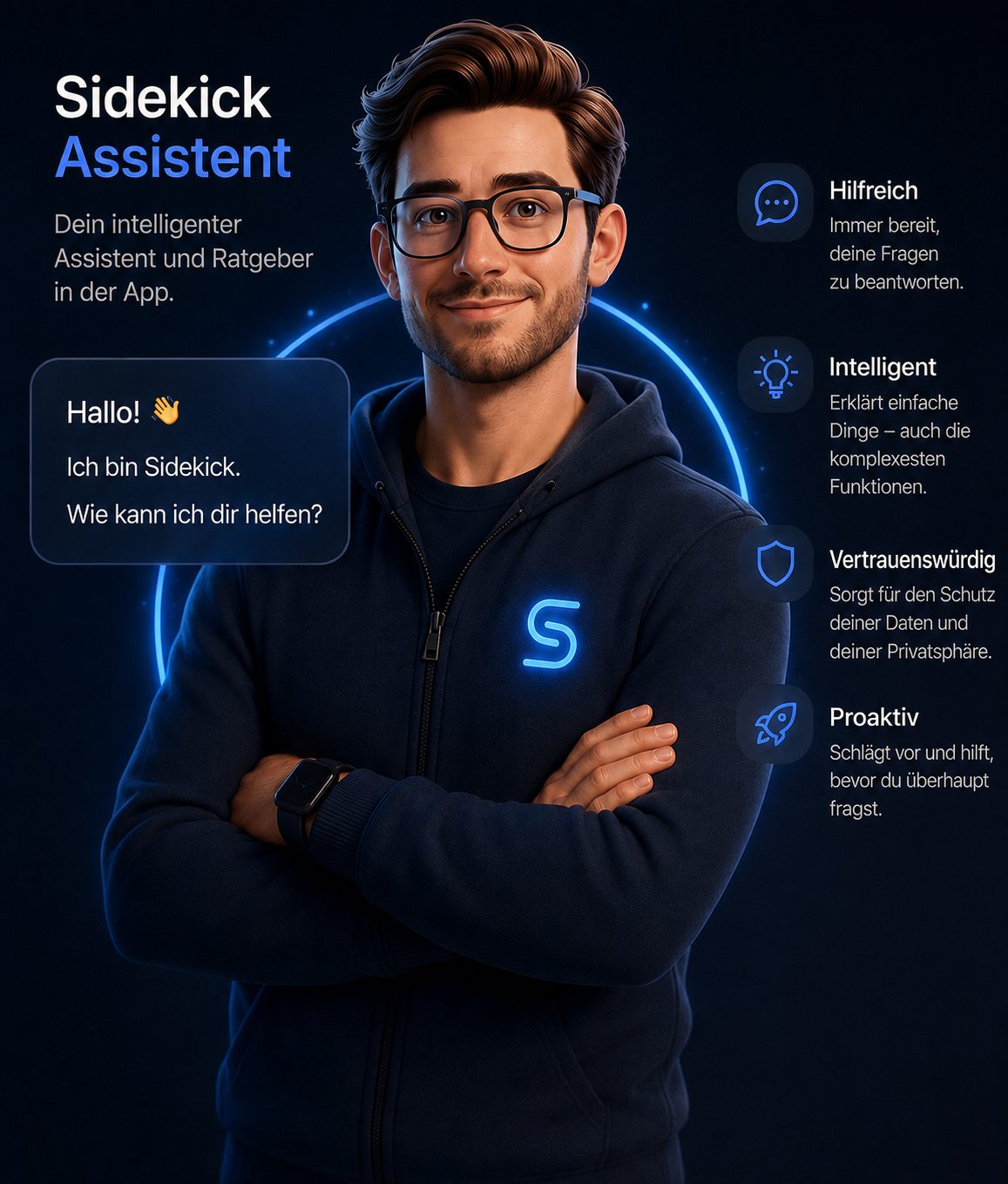 Sidekick fragen — Symbol des integrierten App-Assistenten