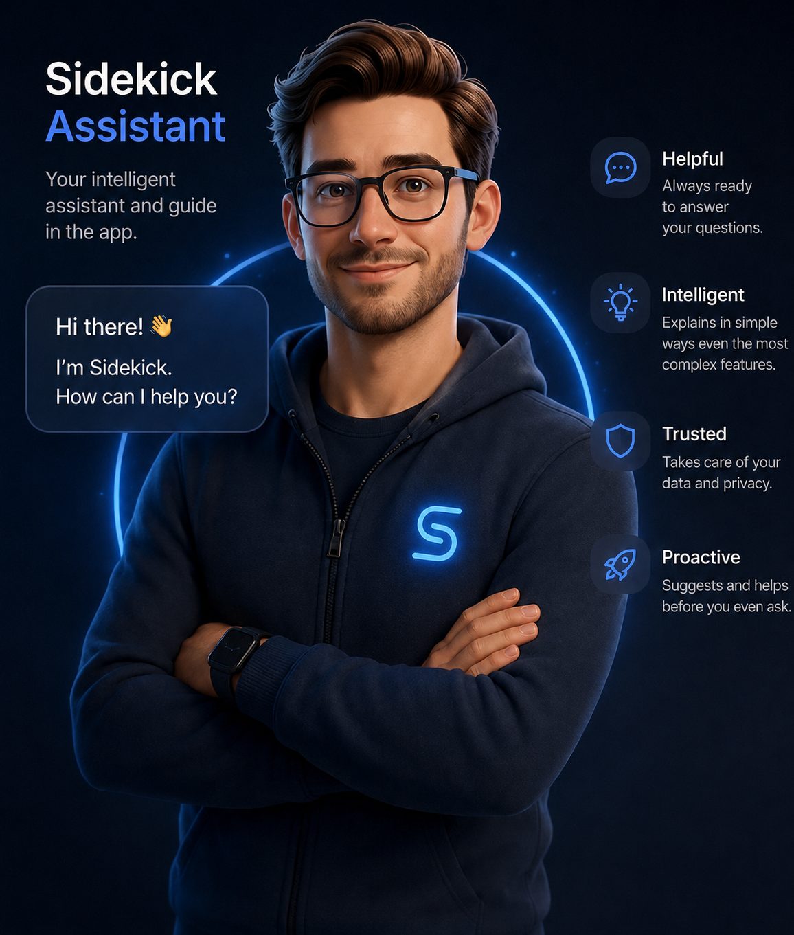 Ask Sidekick — icon of the app’s built-in assistant