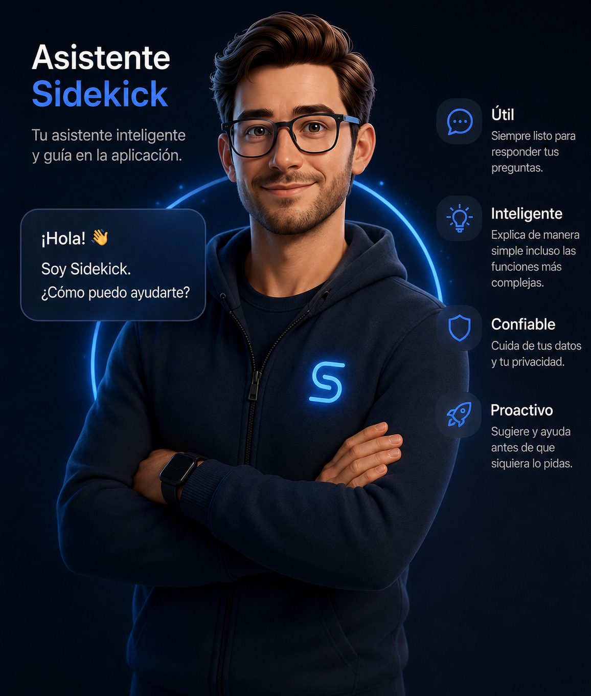 Pregunta a Sidekick — icono del asistente integrado de la app