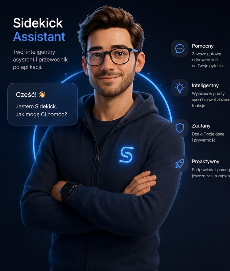 Zapytaj Sidekick — ikona wbudowanego pomocnika appki